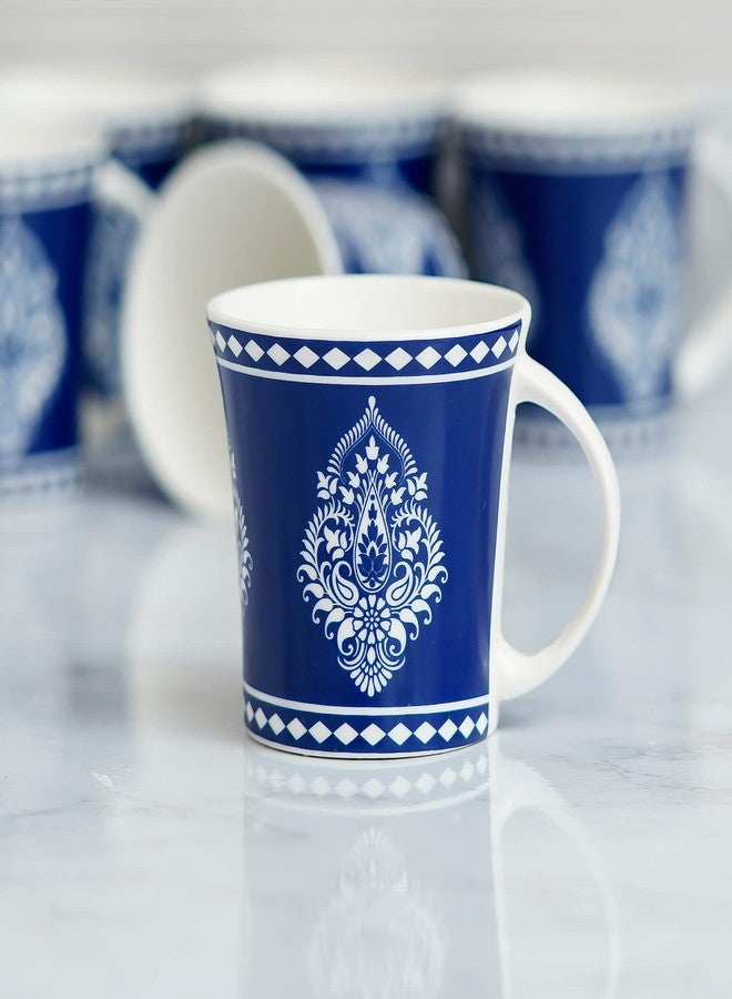 Femora Block Print Ceramic Coffee & Tea Cup Set of 6, 160 ML, Blue - Image 1